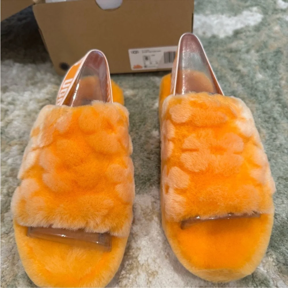 UGG Vibrant Orange Fluffy Slides - Picture 5 of 7